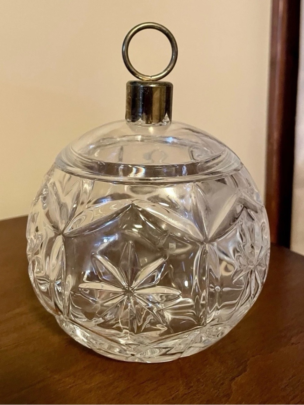 Vintage Clear Cut-Glass Holiday Ornament Jar - Clear